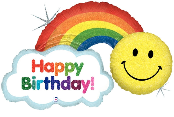 45" Holographic Shape Happy Birthday Rainbow Balloon