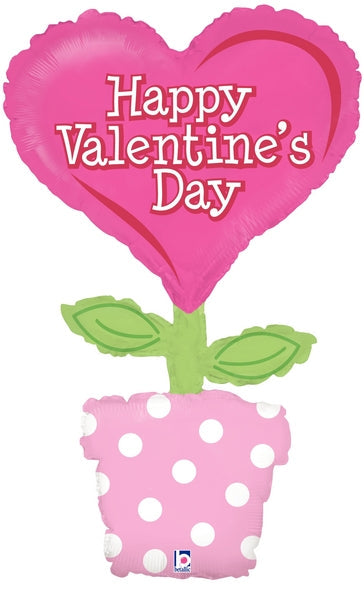 37" Flower Pot Happy Valentine's Day Balloon