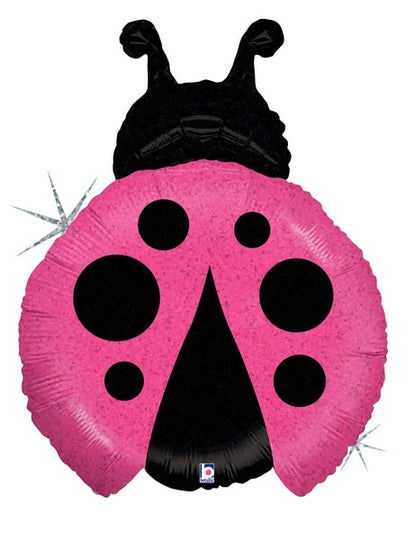 27" Holographic Shape Packaged Little Ladybug - Magenta Balloon