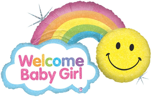 45" Holographic Shape Packaged Rainbow Baby Girl Balloon