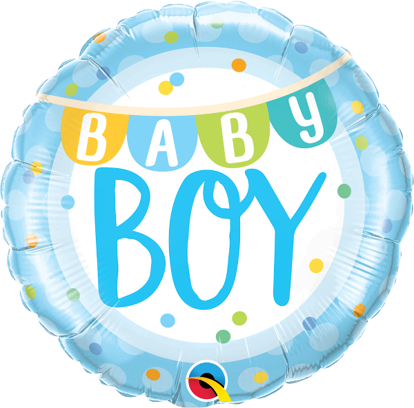 18" Round Baby Boy Banner & Dots Foil Balloon