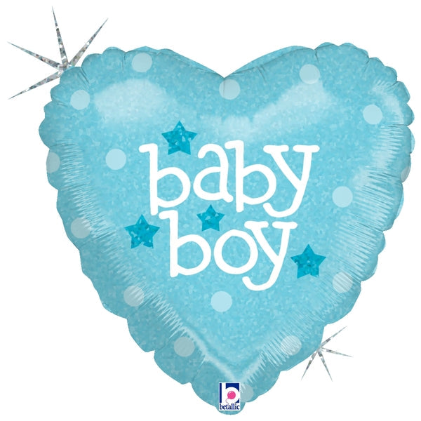 18" Holographic Balloon Baby Boy Heart