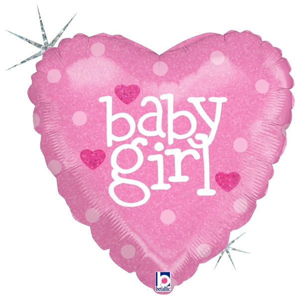 18" Holographic Balloon Baby Girl Heart