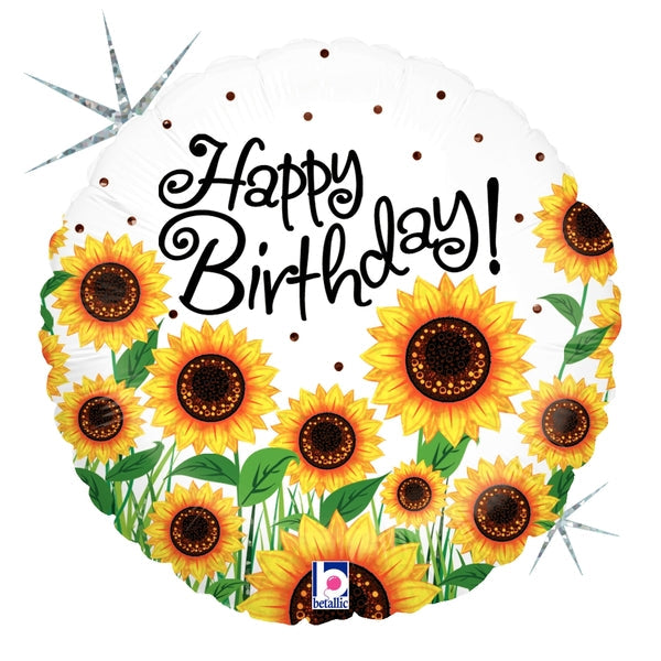 18" Holographic Balloon Sunny Sunflowers Birthday