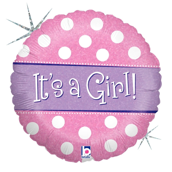 18" Holographic Balloon Polka Dots It's A Girl