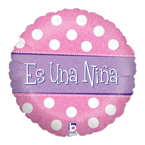 18" Holographic Balloon Es una Niña - Polka (Spanish)