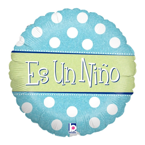 18" Holographic Balloon Packaged Es un Niño - Polka (Spanish)