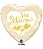 36" Just Married Ivory & Gold Mylar Balloon