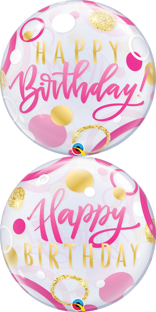 22" Birthday Pink & Gold Dots Bubble Balloon