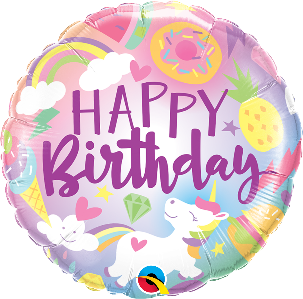 18" Round Happy Birthday Fantastical Fun Unicorn Balloon