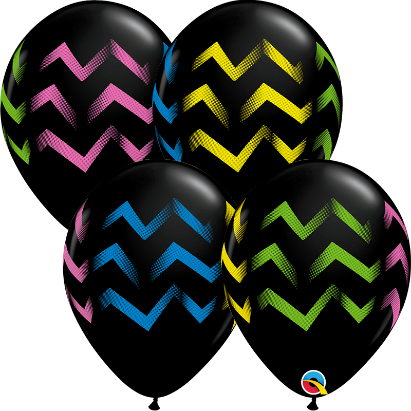 11" Colorful Chevron Stripes Onyx Black Latex Balloons