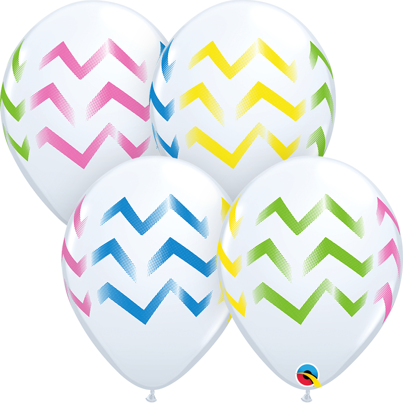 11" Colorful Chevron Stripes White Latex Balloons
