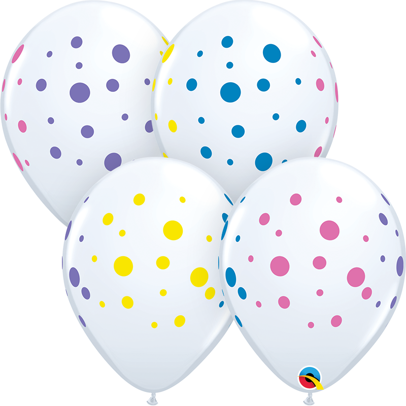 11" Colorful Polka Dots Colorful White Latex Balloons (50 Count)
