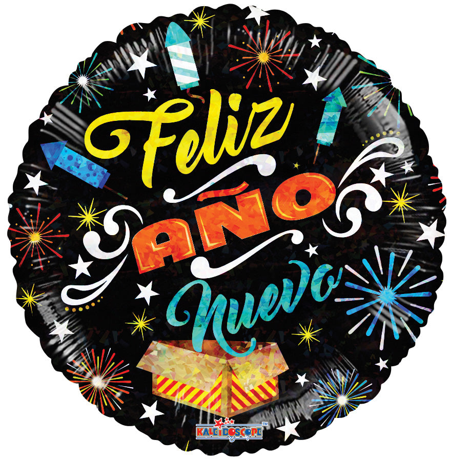 18" Año Nuevo Fireworks Holographic Foil Balloon (Spanish)