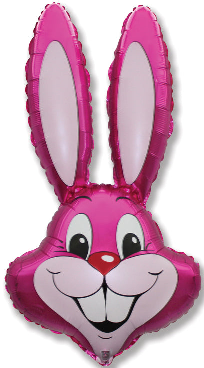 35" Bunny Rabbit Head Fuchsia Foil Balloon
