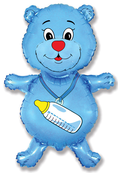 37" Blue Bear with Bottle Balloon