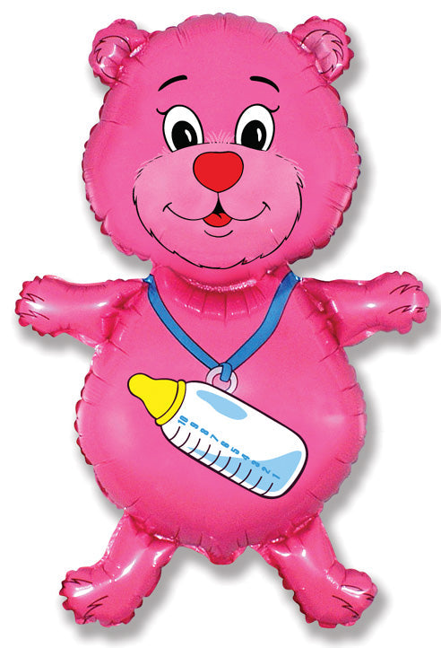 37" Fuchsia Bear with Bottle Balloon