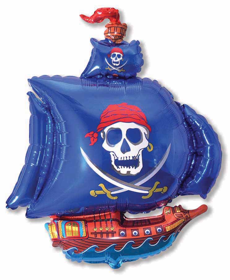 36" Pirate Ship Blue Foil Balloon