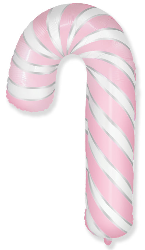 39" Candy Cane Pastel Pink/White Foil Balloon