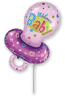 14" Airfill Only Welcome Baby Pacifier Pink Girl Foil Balloon