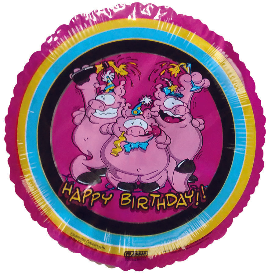 9" Airfill Only Happy Birthday Pigs pink Balloon
