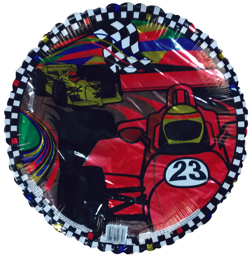 18" Formula 1 Racer Checkered Border (Slight Damaged Print) Balloon