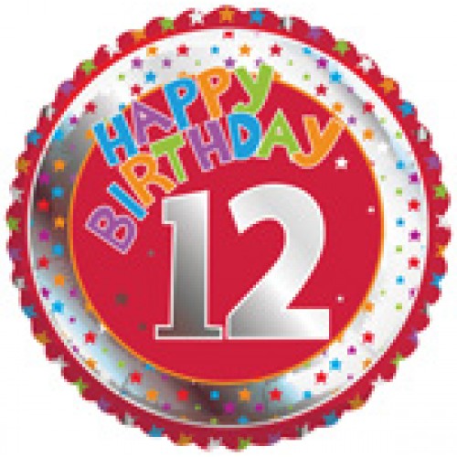 18" Children's Milestone "12" Happy Birthday Foil Balloon