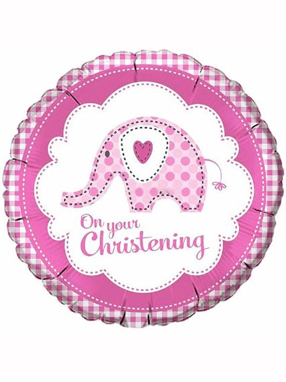 18" Baby Ele Christening Pink Foil Balloon