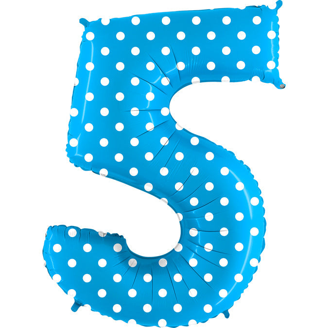 40" Foil Shape Balloon Number 5 Baby Blue Dots