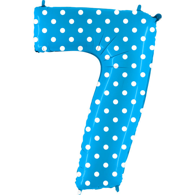 40" Foil Shape Balloon Number 7 Baby Blue Dots