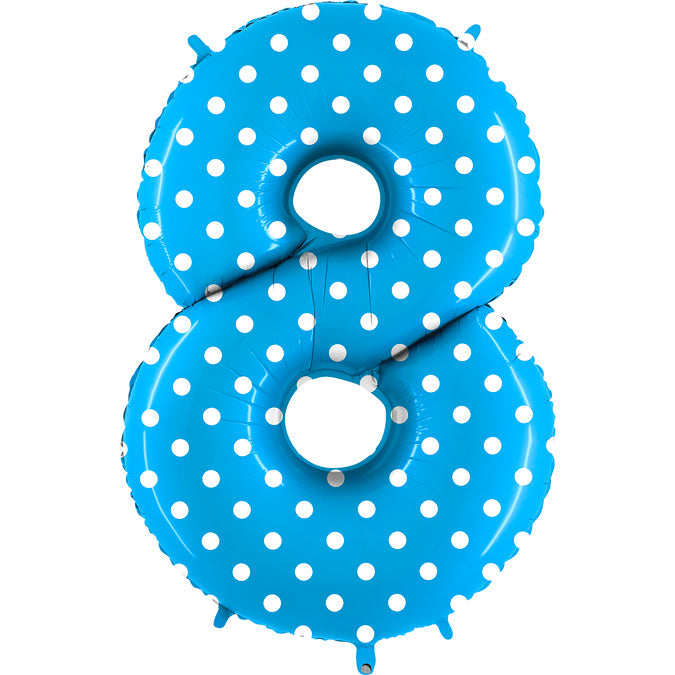 40" Foil Shape Balloon Number 8 Baby Blue Dots