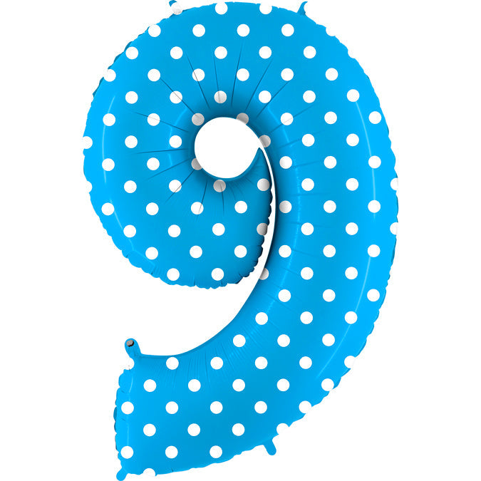 40" Foil Shape Balloon Number 9 Baby Blue Dots
