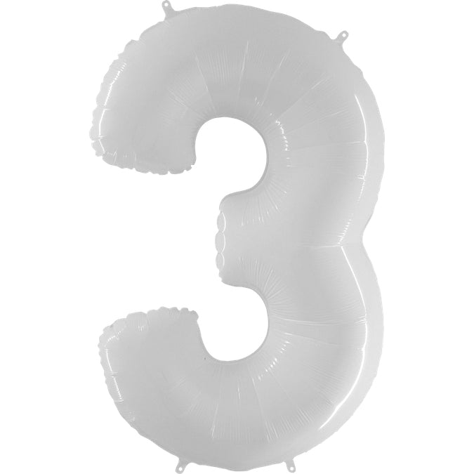 40" Foil Shape Balloon Number 3 Bright White