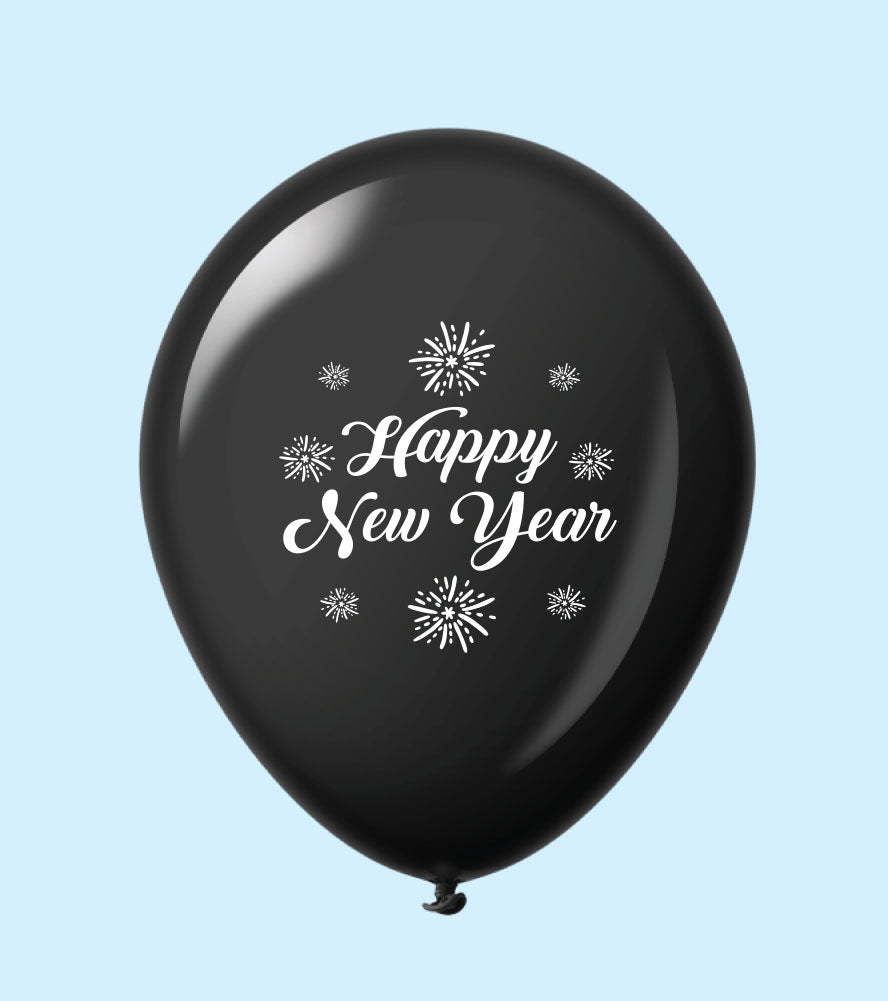 11" New Years Fireworks Latex Balloons Black (25 Per Bag)