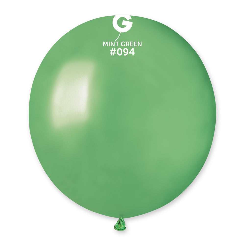 19" Gemar Latex Balloons (Bag of 25) Metallic Metallic Mint Green