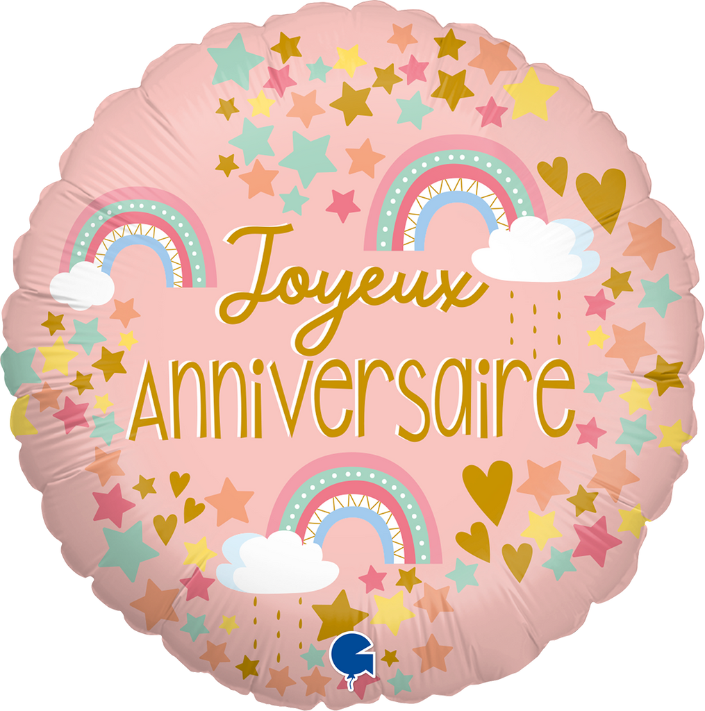 18" Joyeux Anniv Arc-en-ciel (French) Foil Balloon