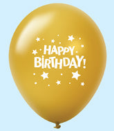 11" Happy Birthday Stars Latex Balloons Gold (25 Per Bag)
