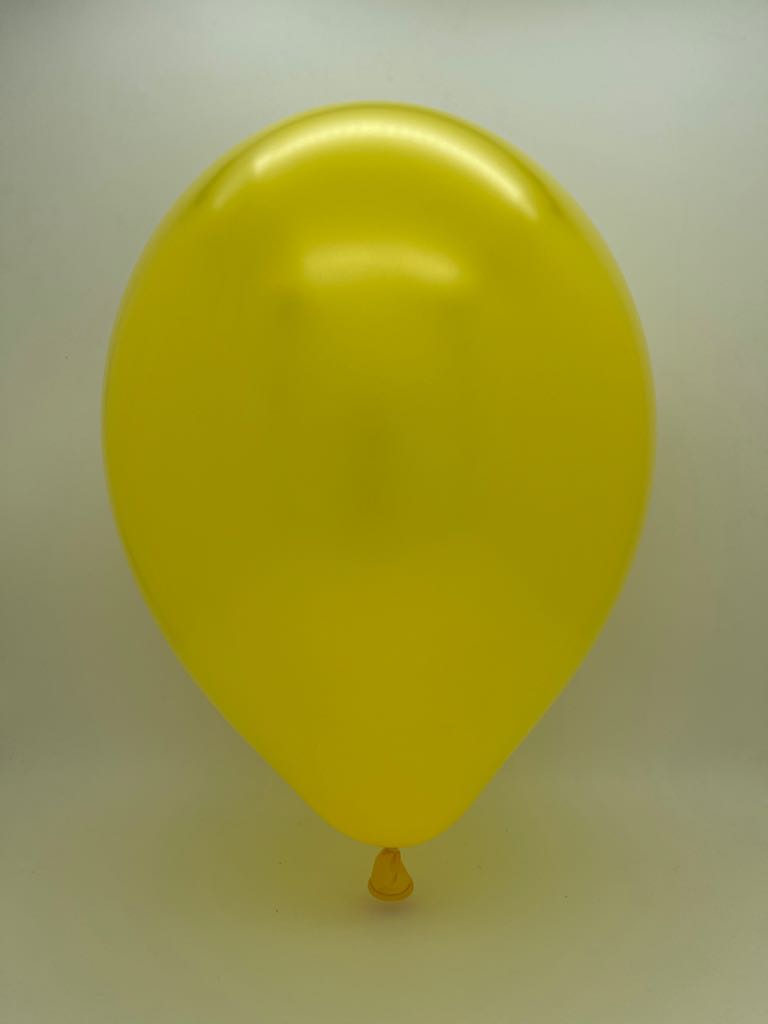 Inflated Balloon Image 9" Metallic Yellow Decomex Latex Balloons (100 Per Bag)