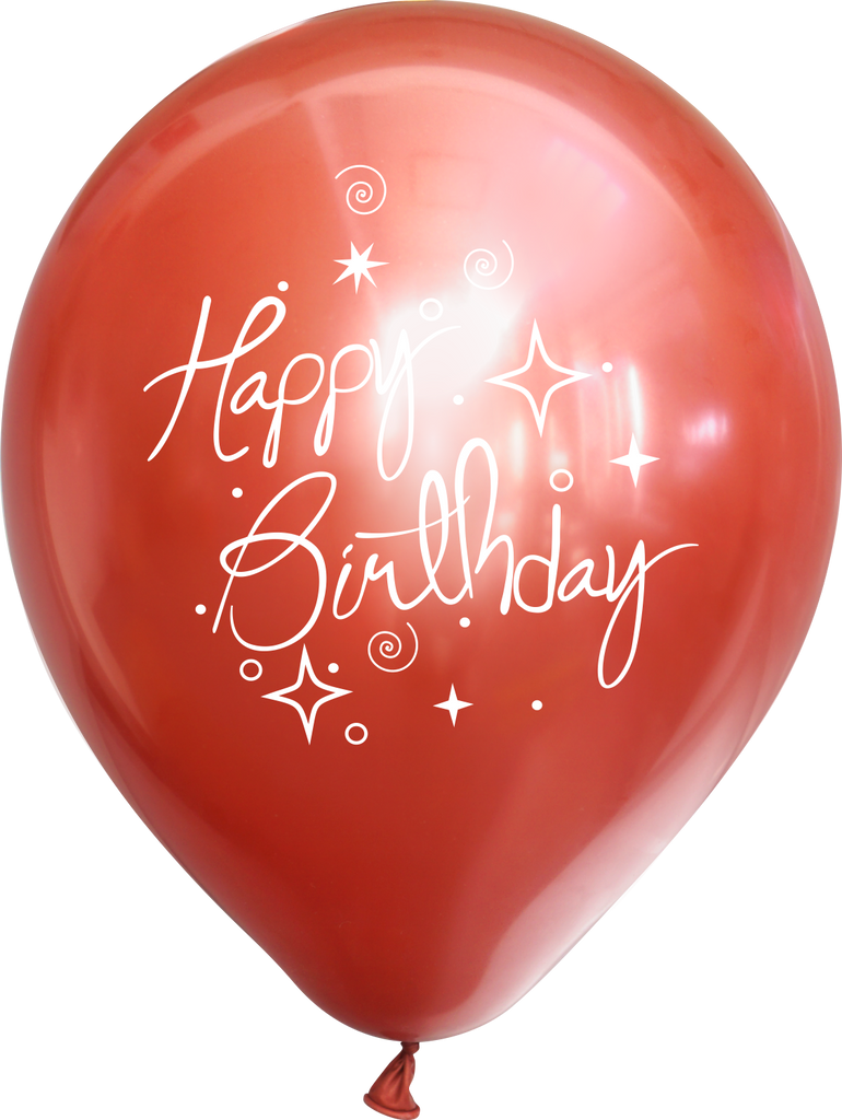 12" Mirror Happy Birthday Red Latex Balloons (25 Per Bag) 2 Side Print