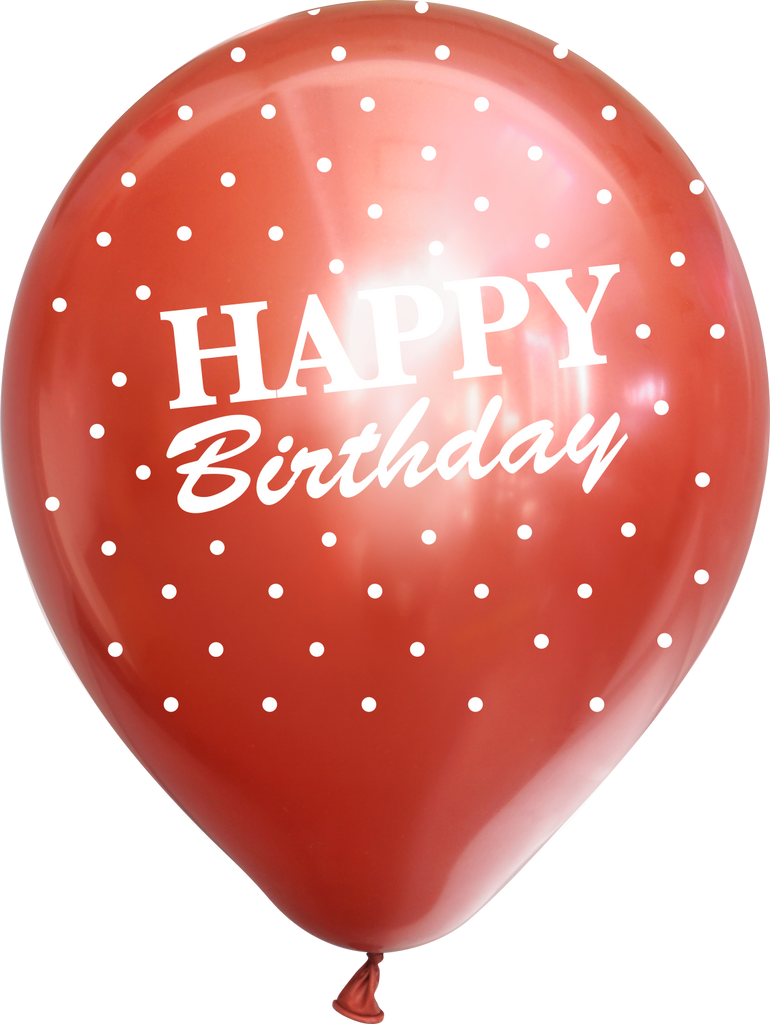 12" Mirror Happy Birthday All Around Red Latex Balloons (25 Per Bag) 5 Side Print