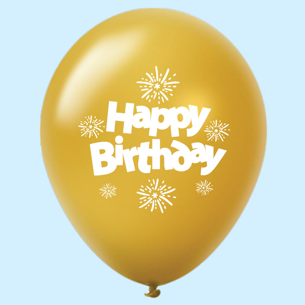 11" Happy Birthday Streamers Latex Balloons Gold (25 Per Bag)