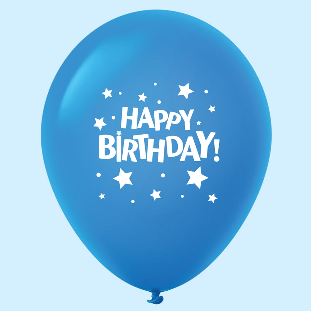 11" Happy Birthday Stars Latex Balloons Blue (25 Per Bag)