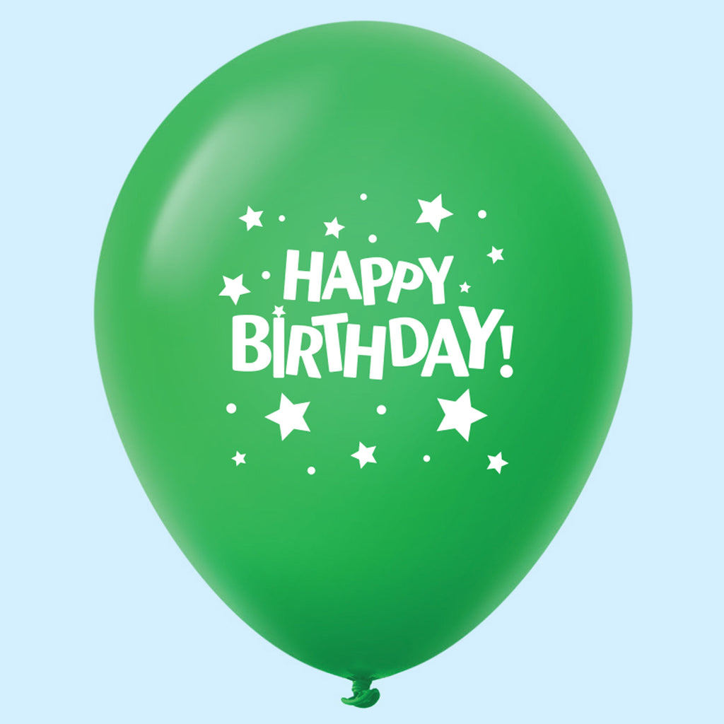11" Happy Birthday Stars Latex Balloons Green (25 Per Bag)