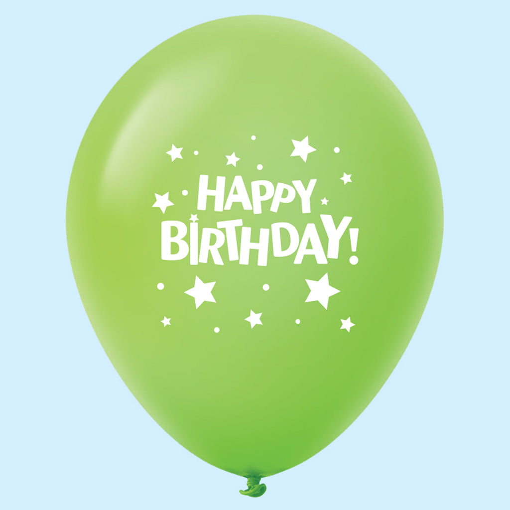 11" Happy Birthday Stars Latex Balloons Lime Green (25 Per Bag)