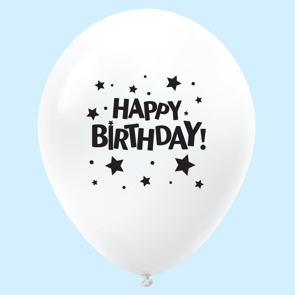 11" Happy Birthday Stars Latex Balloons White (25 Per Bag)