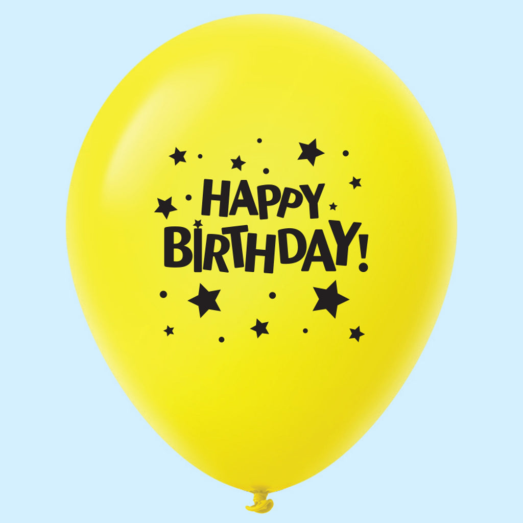 11" Happy Birthday Stars Latex Balloons Yellow (25 Per Bag)