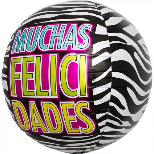 17" Felicidades Zebra Sphere Balloon (Spanish)