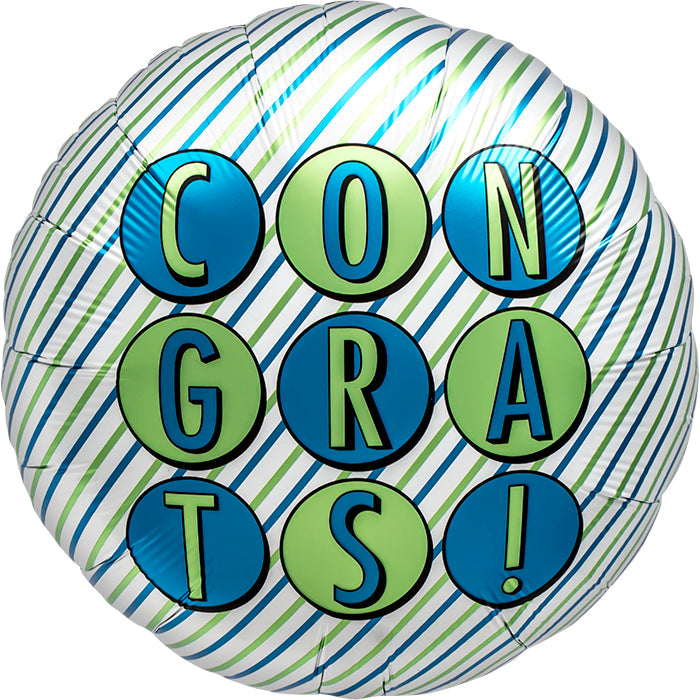 18" Congrats Blue Green Stripe Foil Balloon