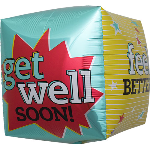 17" Get Well Feel Better Cube Foil Balloon