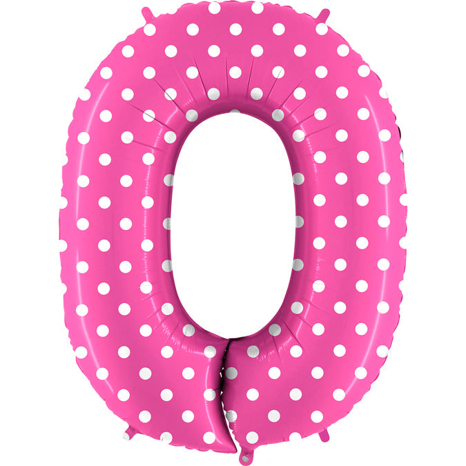 40" Foil Shape Balloon Number 0 Baby Pink Dots